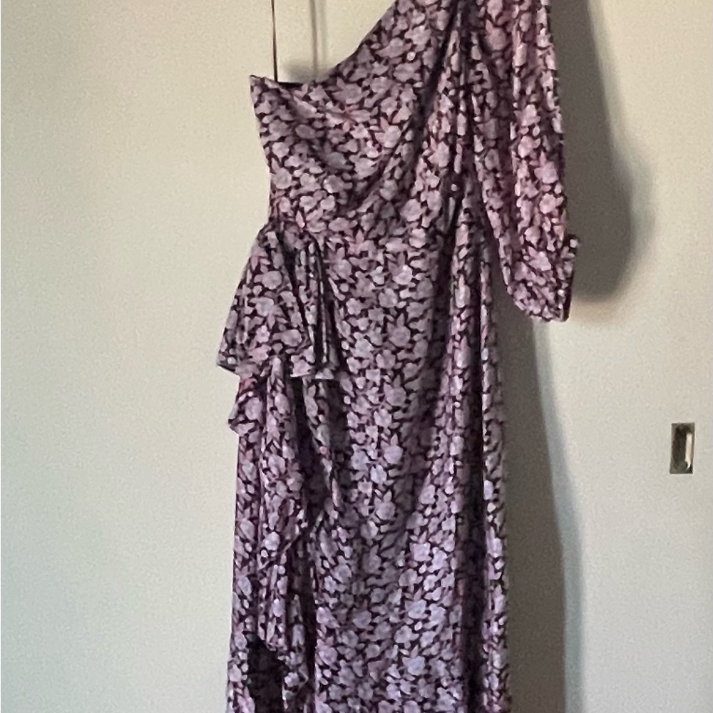 Elegant J Crew Collection One-Shoulder Floral Dress in Pink/Lilac and Black